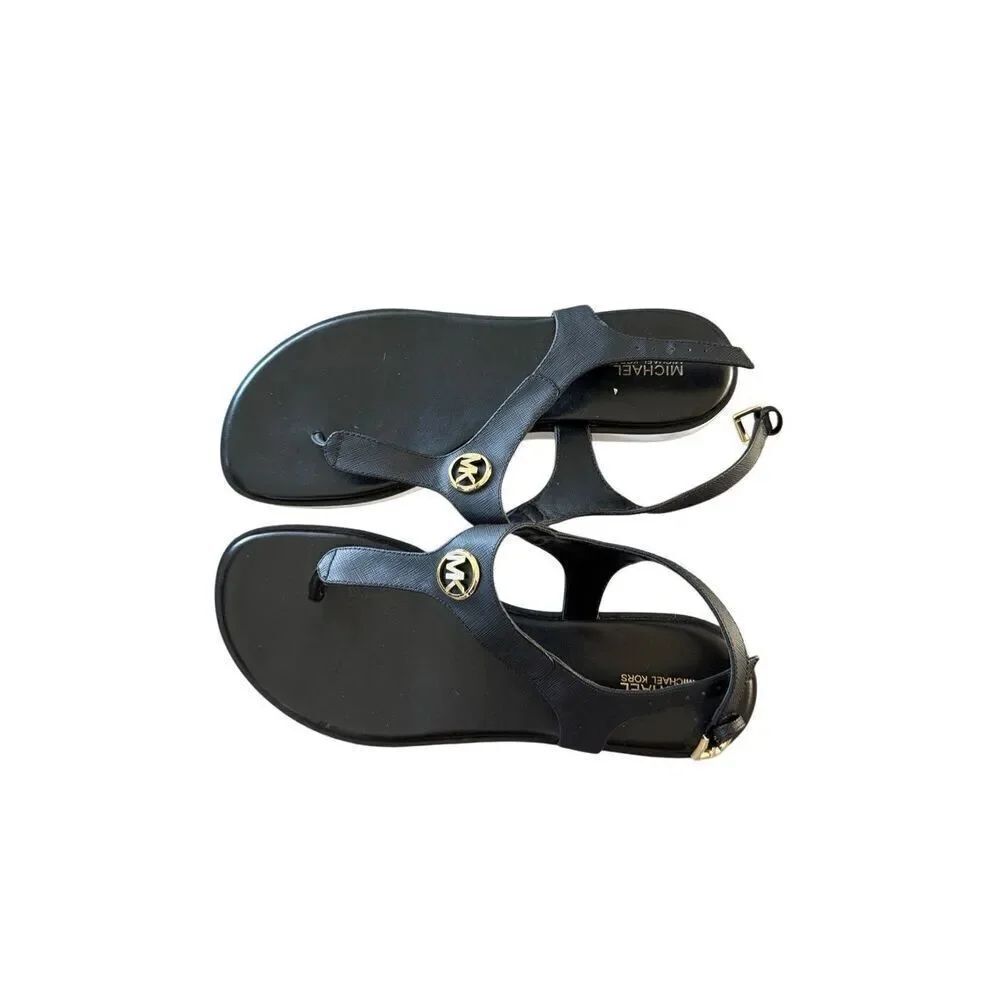 Michael Kors Womens Black Leather Judy Flat Sandals Size 9.5